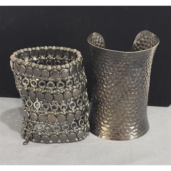 Aldo & Unbranded Jewelry - VTG Y2K Silver Statement Cuff Bracelet Set - Aldo Beaded & Hammered Flare Cuffs